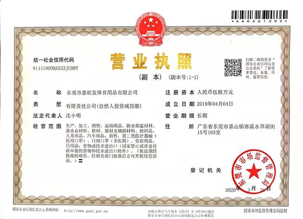 Porcellana Dongguan Huixinfa Sports Goods Co., Ltd Certificazioni